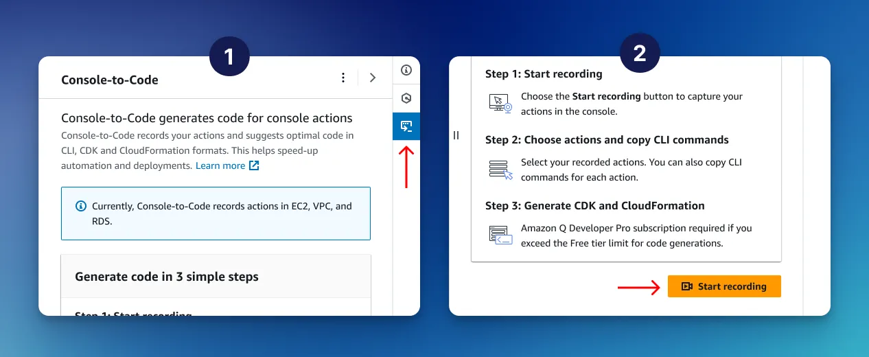 widget AWS Console-to-Code dans la console